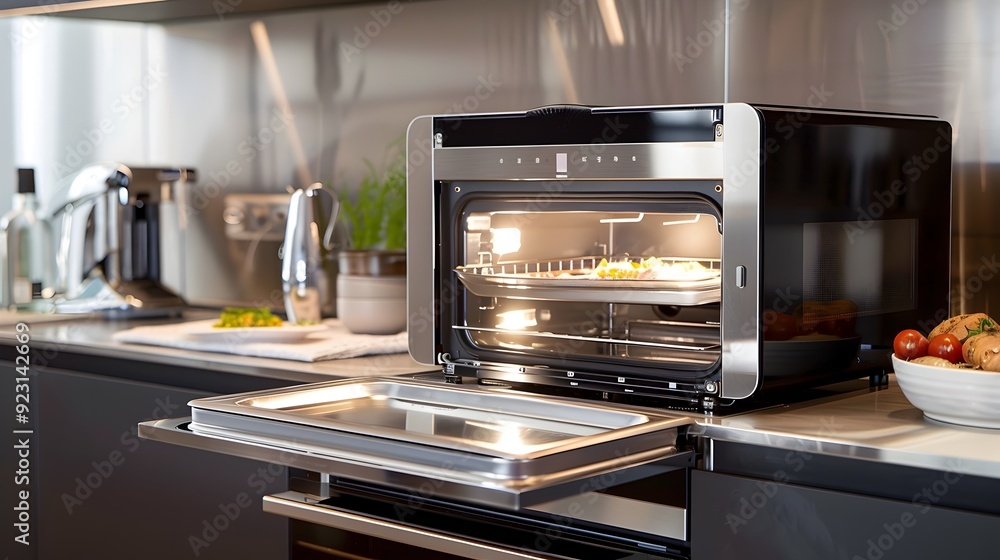 Modern Kitchen Oven with Food Baking Inside. Modern Kitchen Oven with Food Baking Inside.