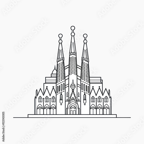 Iconic cathedral line art illustration