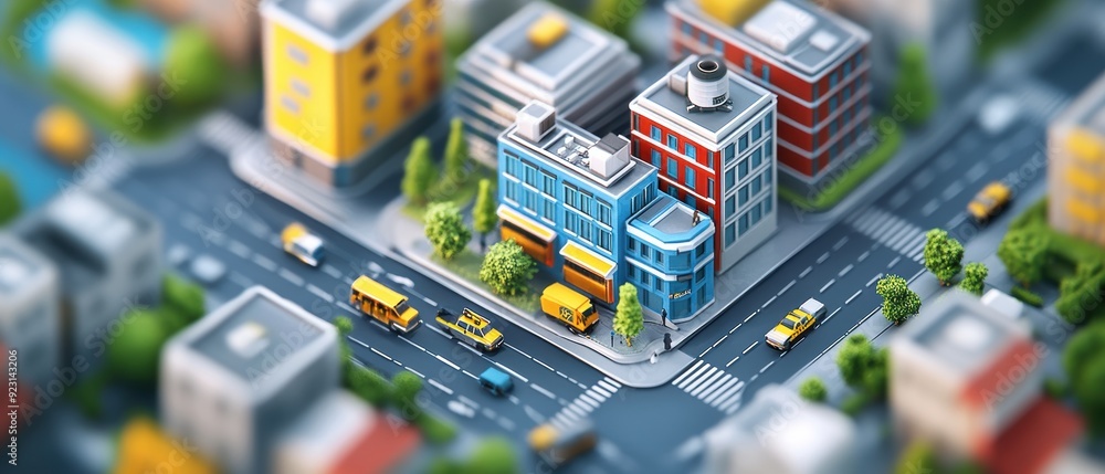 Urban Planning for Safety: Isometric View of a City with Public Safety Initiatives Urban Planning for Safety: Isometric View of a City with Public Safety Initiatives