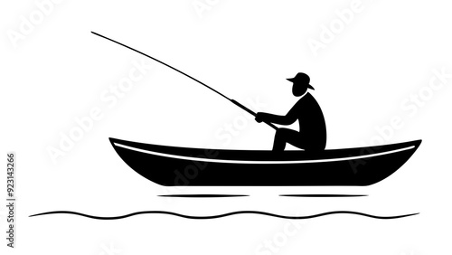 Serene Lake Fishing: Individual in Small Boat Enjoying Tranquil Waters