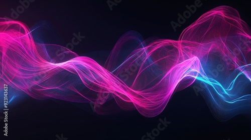 Vibrant Sound Waves Art: Dynamic Pink and Blue Lines for Energetic Sports Interior Poster Design on Dark Background