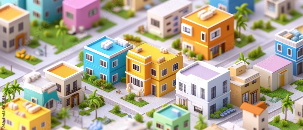 Serene Cityscape: Isometric View of Urban Area with Yoga Studios Serene Cityscape: Isometric View of Urban Area with Yoga Studios