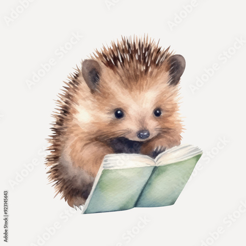 Cute hedgehog reading book