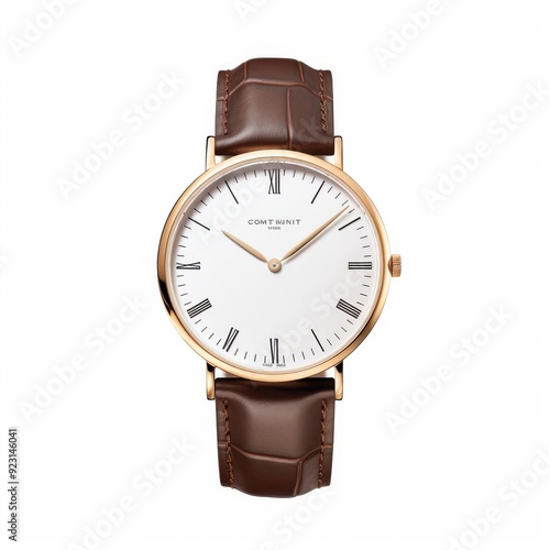 Elegant Classic Watch with Brown Leather Strap and Gold Accents - 