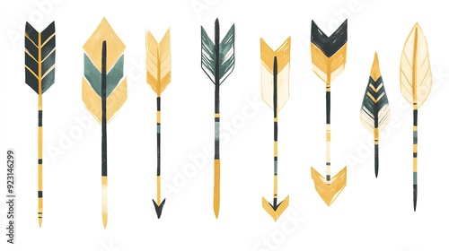 Whimsical Hand-Drawn Arrows: A Vibrant Collection from Yellow to Dark Green Perfect for Sporty Interior Posters and Energetic Décor