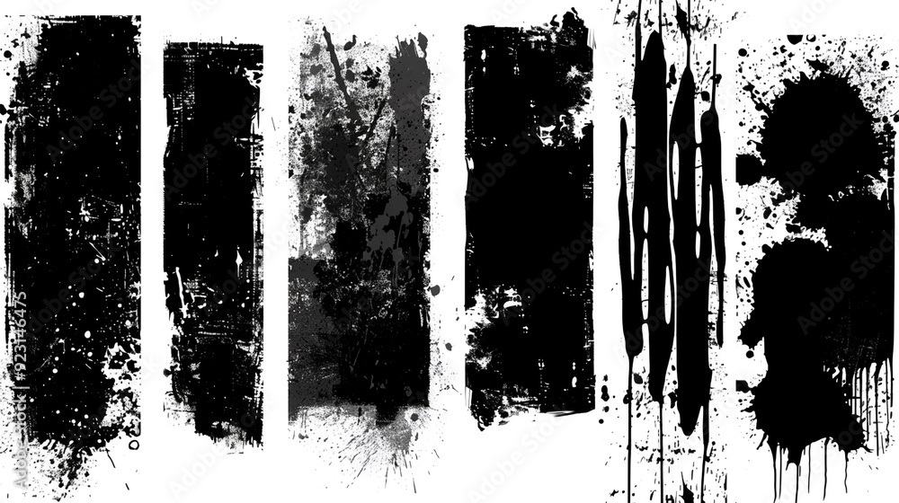 Black noise stipple dots halftone pattern on white horizontal background, grainy texture, dust and scratches. Black noise stipple dots halftone pattern on white horizontal background, grainy texture, dust and scratches.