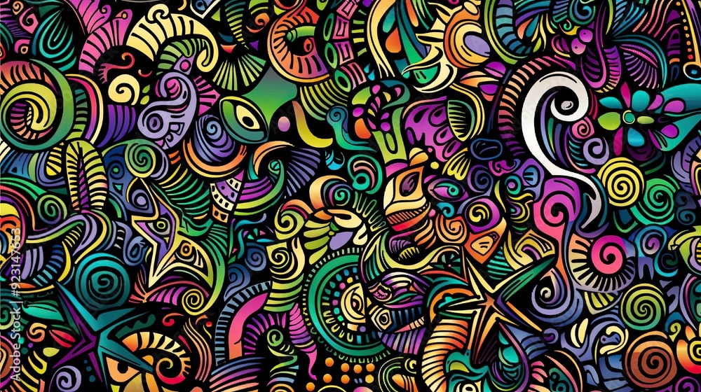 Colorful, hand-drawn doodles in a flat design, symbolizing the hippie lifestyle and concepts of peace and love. Colorful, hand-drawn doodles in a flat design, symbolizing the hippie lifestyle and concepts of peace and love.