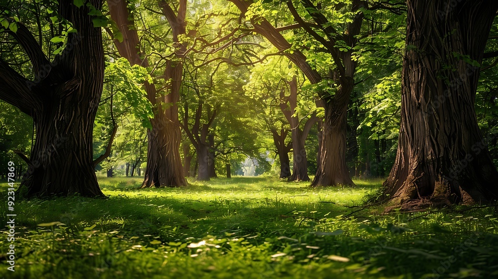 Obraz premium Beautiful green forest in the morning