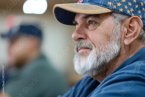 A veteran attending a group therapy session with other veterans in a community center, Generative AI