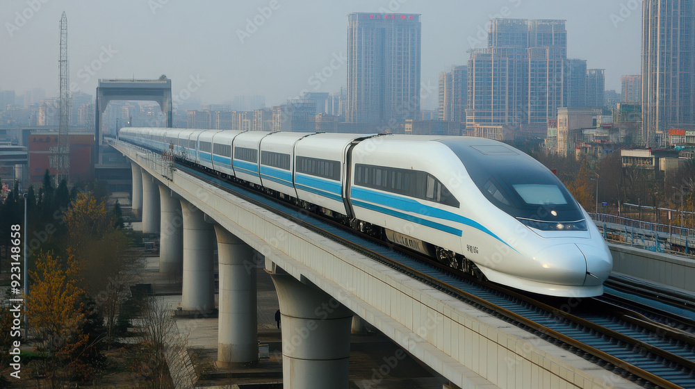 Naklejka premium Maglev trains in China: Ultra-fast ground travel,