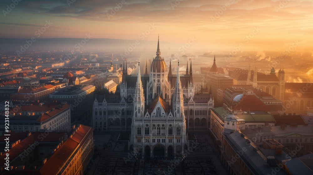 Fototapeta premium Behold the majesty of a Heavenly Cityscape, where the celestial meets the earthly in a breathtaking display of grandeur.