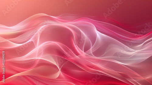 Soft, flowing layers of translucent fabric-like waves in shades of pink and red, illuminated with gentle light, creating a dreamy, ethereal atmosphere.