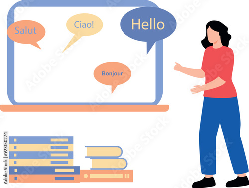 Girl learning languages ​​online.
