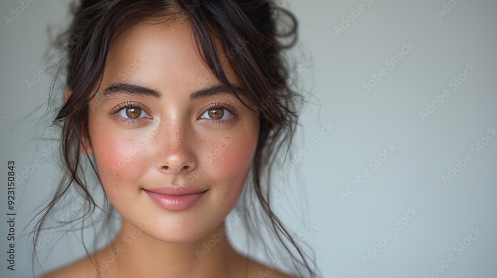 Fresh-Faced Young Woman with Natural Beauty and a Gentle Smile, Set Against a Minimalistic Background for a Pure and Elegant Look Fresh-Faced Young Woman with Natural Beauty and a Gentle Smile, Set Against a Minimalistic Background for a Pure and Elegant Look