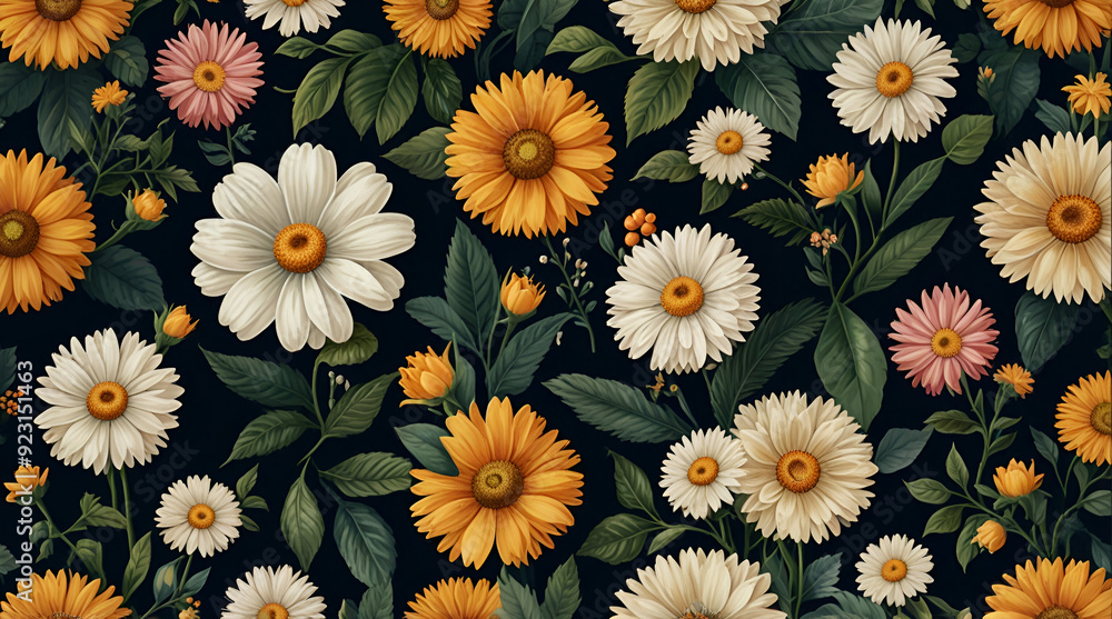 white daisies on a green background. Genrative.ai white daisies on a green background. Genrative.ai