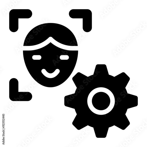 face recognition, setting, biometric, facial recognition, configure, identification, detection solid or glyph icon