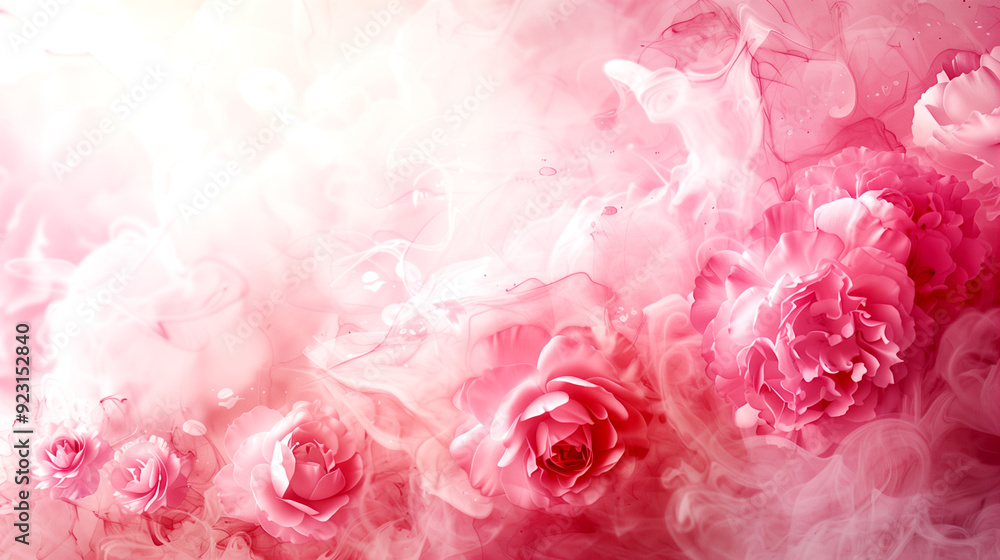 A pink background with smoke and flowers. The background is very soft and the flowers are very delicate A pink background with smoke and flowers. The background is very soft and the flowers are very delicate