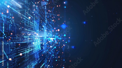 Abstract digital background with glowing lights and lines.