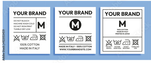 Editable Set of Garment Tags, Neck Tags, T-Shirt, DIY Garment Care Tags, Washing Instructions, Canvas Template