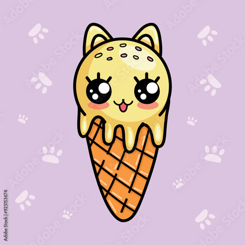 Cute kawaii ice cream with cat ears.Vector illustration in kawaii style