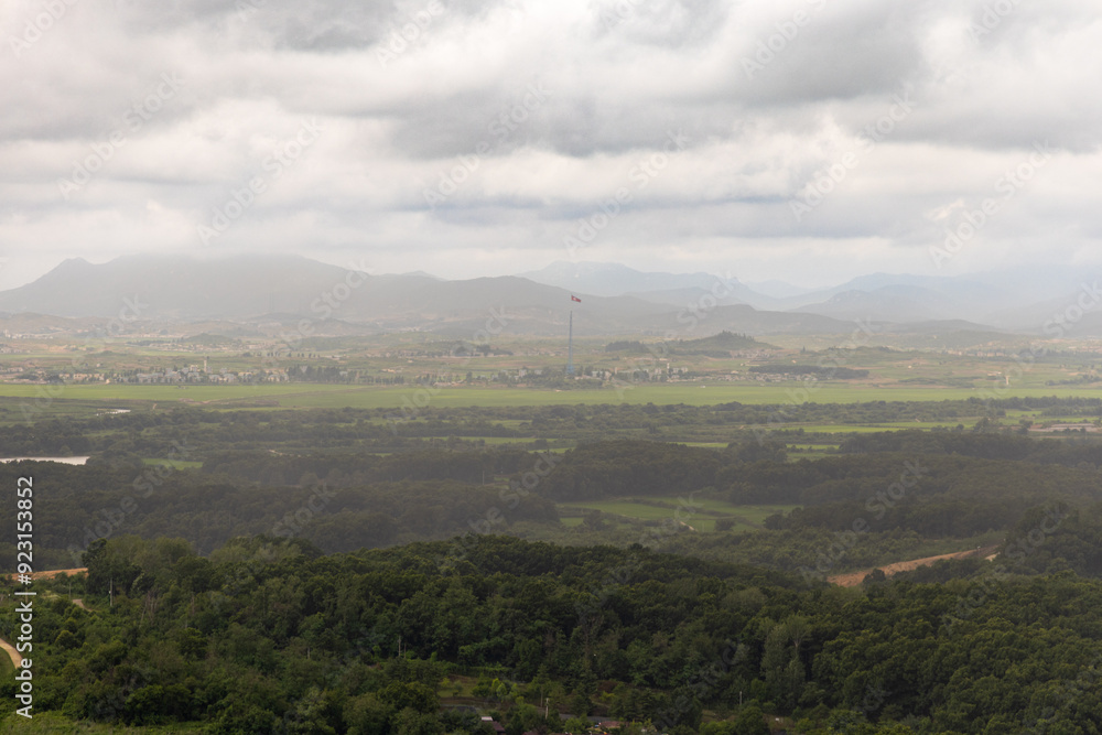 Fototapeta premium New Dora Observatory, border between South and North Korea, Is a viewing platform on a hill that allows you to see directly into North Korea, Korean Demilitarized Zone, DMZ, Seoul, South Korea