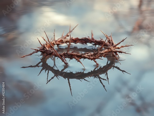 poignant image of a thorn crown that is shattered or fragmented, reflecting themes of loss or the fragility of power. photo