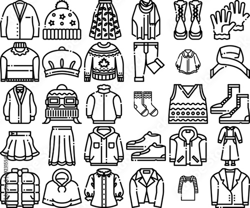 A Collection Of Autumn Clothes Vector Symbols Apps, Websites Ui Designs Suitable For Coat,Garment,Clothes,Clothing,Overcoat Business Infographic Elements Logo Vector Illustration