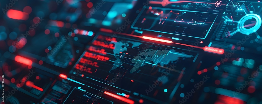 Obraz premium Abstract Digital Interface with World Map and Data Visualizations