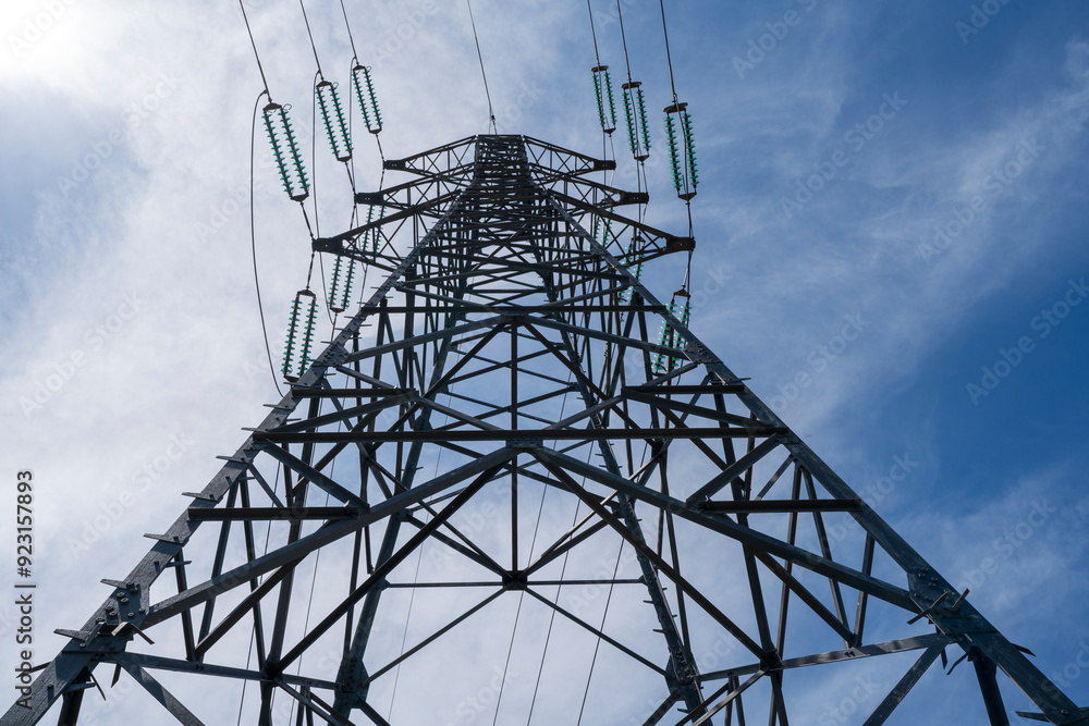electric pylon blue sky in background electric pylon blue sky in background