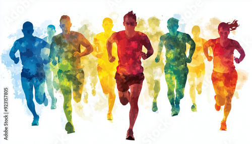 colorful background with people, fun run and marathon concept