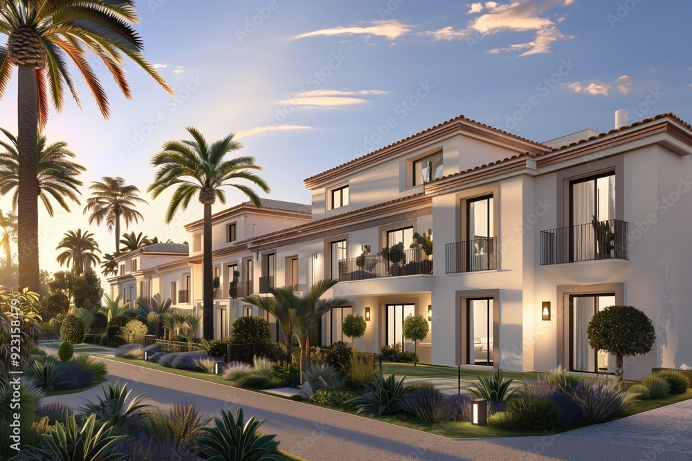 Exterior view of an expensive luxury Mediterranean villa with private swimming pool and terrace in modern design, Vacation home for big family. Exterior view of an expensive luxury Mediterranean villa with private swimming pool and terrace in modern design, Vacation home for big family.
