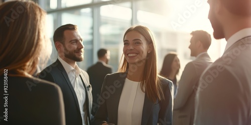 Team of businesspeople engaged in a networking event sharing ideas and building partnerships, set in a contemporary office setting that highlights the importance of professional connections