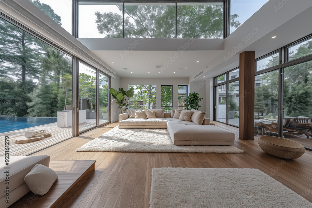 Fototapeta premium A Serene Living Space Embracing Nature Views, Generative AI
