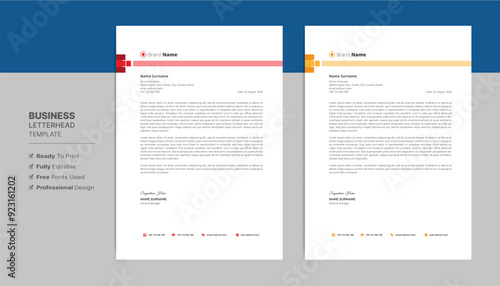 Professional letterhead format template, business style letterhead design template. Company letterhead template designs.