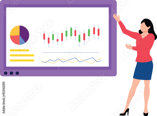 Girl showing chart analytics.