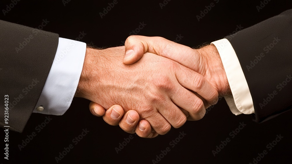 Two business professionals shaking hands, symbolizing agreement, unity, and professional collaboration in a corporate setting. Two business professionals shaking hands, symbolizing agreement, unity, and professional collaboration in a corporate setting.