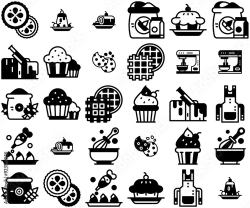 Set Of Bakery Solidline Vector Symbols Apps, Websites Ui Designs Suitable For Sweet,Bakery,Food,Cooking,Kitchen Outline Icons Collection. Simple Vector Illustration photo