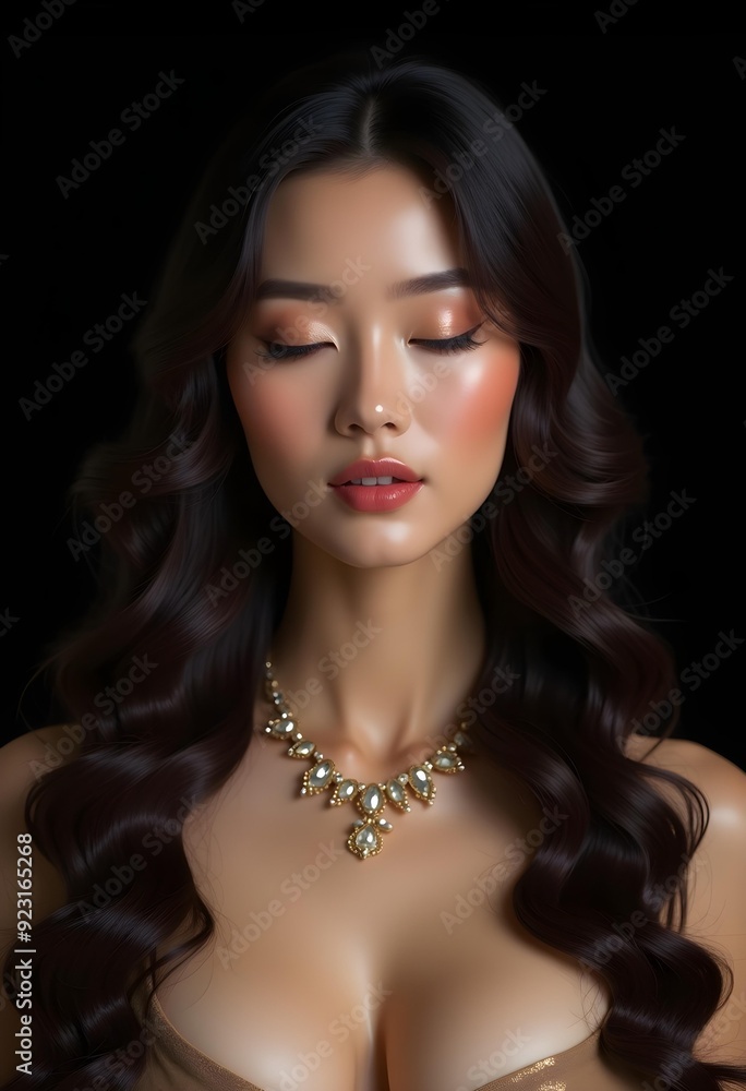Elegant Woman with Long Curly Hair and Glamorous Makeup Elegant Woman with Long Curly Hair and Glamorous Makeup