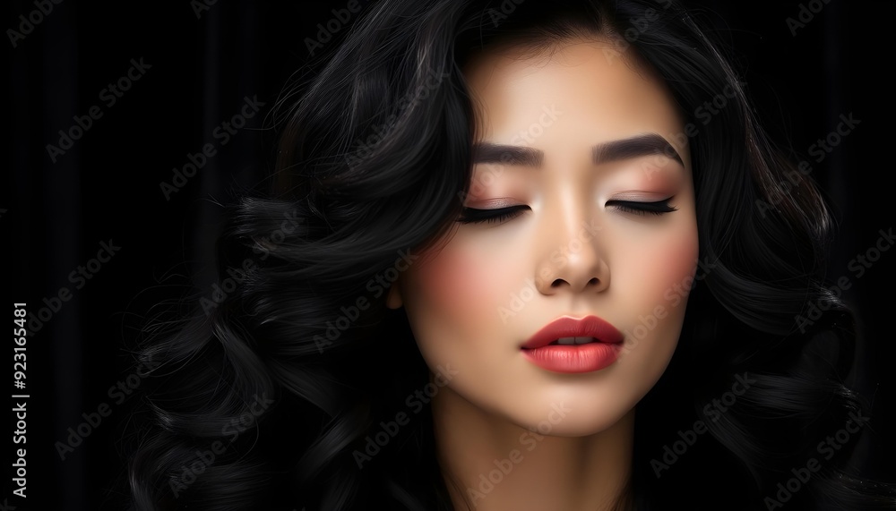 custom made wallpaper toronto digitalElegant Woman with Long Curly Hair and Glamorous Makeup