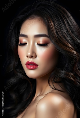 Wallpaper Mural Elegant Woman with Long Curly Hair and Glamorous Makeup Torontodigital.ca