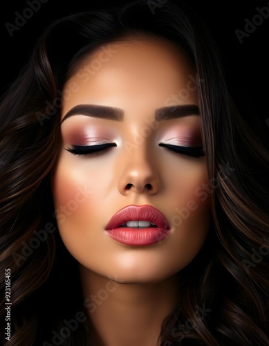 Wallpaper Mural Elegant Woman with Long Curly Hair and Glamorous Makeup Torontodigital.ca