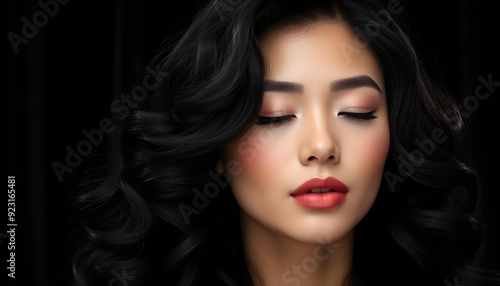 Wallpaper Mural Elegant Woman with Long Curly Hair and Glamorous Makeup Torontodigital.ca