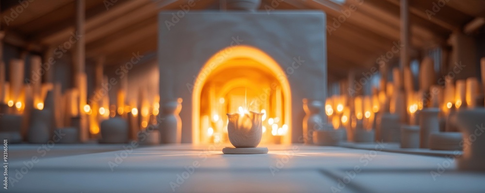 An artistic ceramic sculpture sits inside a kiln, showcasing its durable structure and intricate craftsmanship. An artistic ceramic sculpture sits inside a kiln, showcasing its durable structure and intricate craftsmanship.