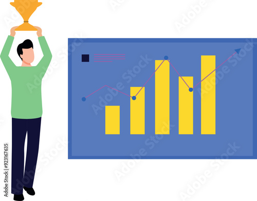 A boy holding a trophy of success.