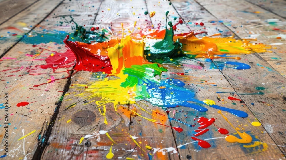 Fototapeta premium Colorful Paint Splashes on Wood