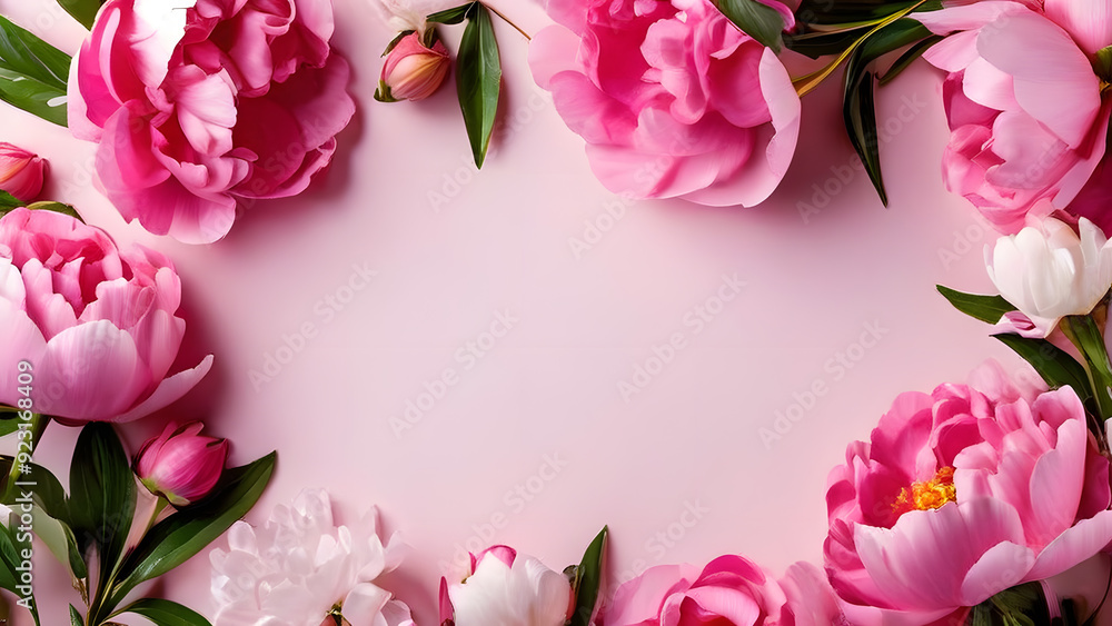 Fototapeta premium there is a pink and white flower frame with pink flowers