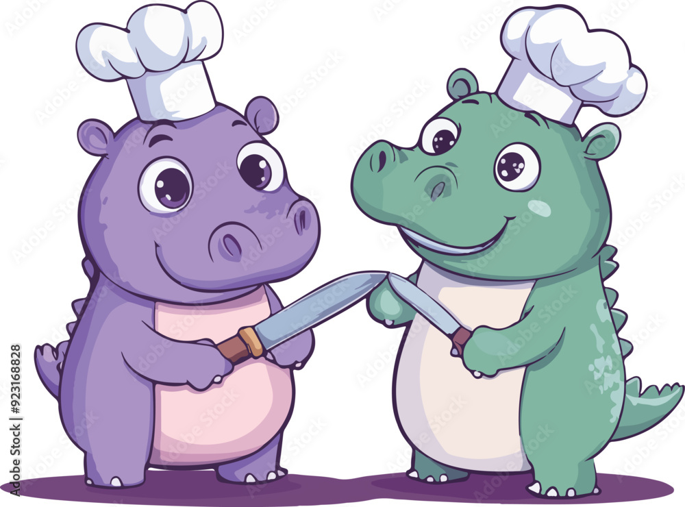 Chef Hippo and Crocodile Illustration Chef Hippo and Crocodile Illustration