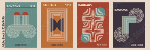 Set of abstract posters with geometric zen arch and abstract shapes. Vector background in trendy bohemian style.