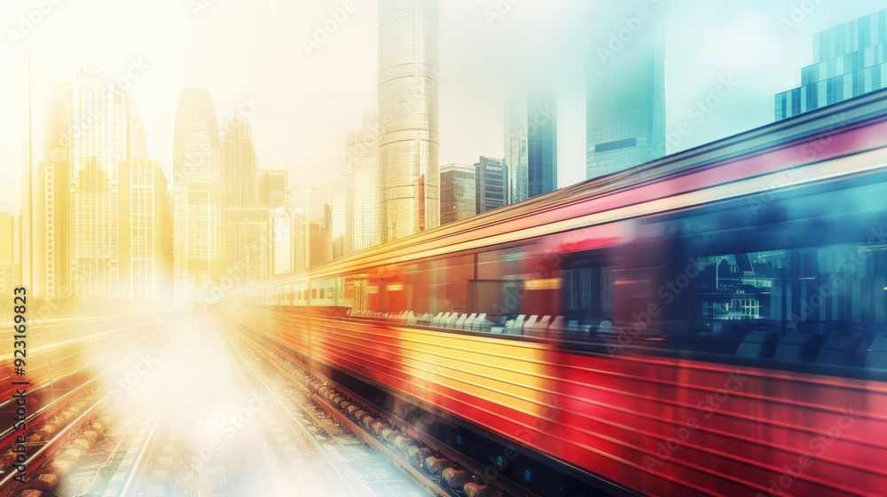 A train is traveling down a track in a city A train is traveling down a track in a city