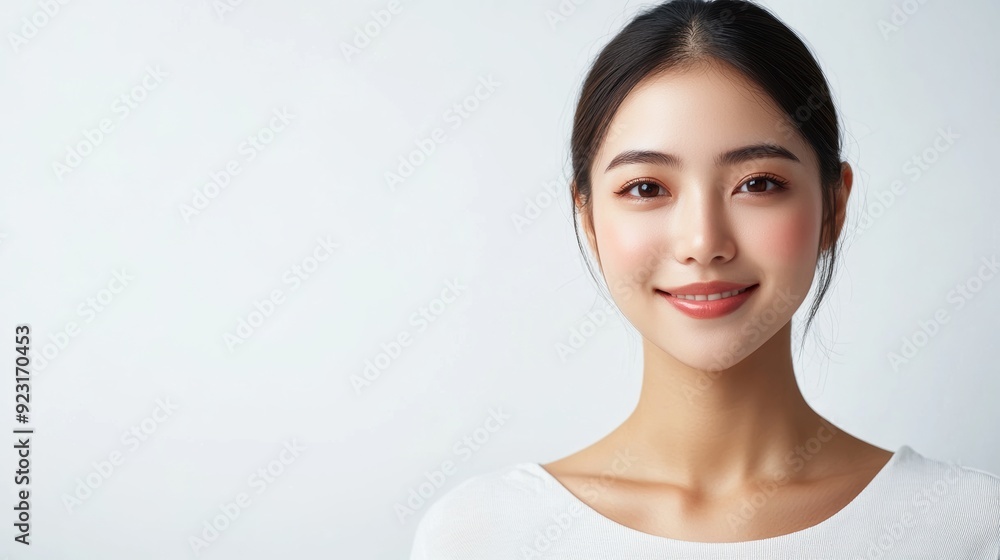 Portrait of a happy woman, her eyes meeting the camera with a self-assured smile, set against a neutral backdrop. Portrait of a happy woman, her eyes meeting the camera with a self-assured smile, set against a neutral backdrop.